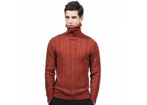 Red Cable Mens High Neck Jumper, Knit Pullover Acrylic Thick Turtleneck Sweater