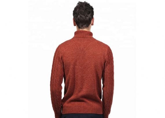 Jersey de cuello alto para hombre del cable rojo, suéter de cuello alto grueso de acrílico del jersey de punto