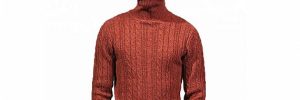 Red Cable Mens High Neck Jumper, Knit Pullover Acrylic Thick Turtleneck Sweater