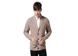 Chunky Knit Cotton Acrylic Cable Mens Shawl Collar Cardigan Sweater