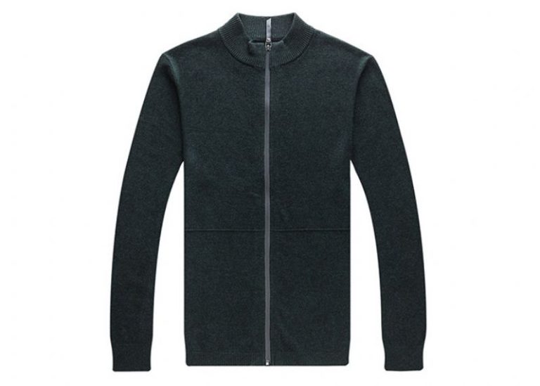 Mens Full Zip Cardigan Sweater , Mens Black Long Sleeve Cardigan Wool Sweater
