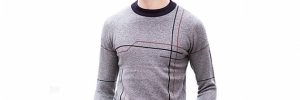 Crew Neck Mens Pullover Sweater Striped Pattern Intarsia Design For Winter