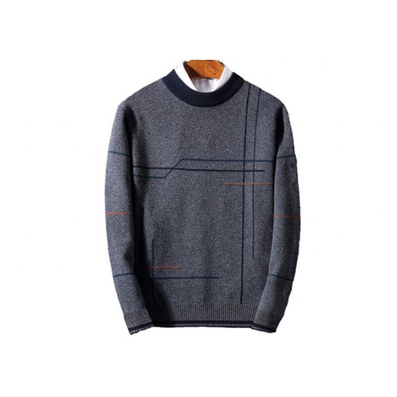 Crew Neck Mens Pullover Sweater Striped Pattern Intarsia Design For Winter