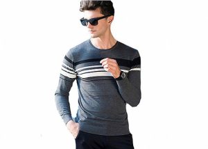 Thin Wool Casual Men's Roundneck Sweater Flat Knitting Patterns Jacquard Style