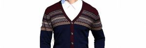 Men's V Neck Jacquard Wool Cardigan Sweater Button Knit Woolen Sweater For Mens