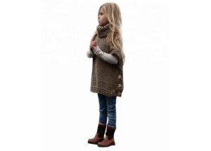 Turtleneck Kids Knit Sweater Heavy Knitting Girls Thick Vest Pullover Dark Green