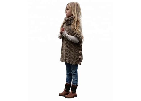 Turtleneck Kids Knit Sweater Heavy Knitting Girls Thick Vest Pullover Dark Green