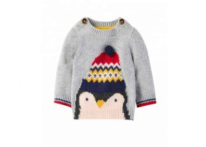 100% Cotton Kids Knit Sweater Round Neck Knitting Pullover Animal Pattern