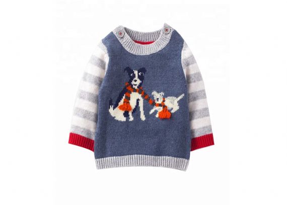 100% algodón niños suéter de punto cuello redondo jersey de punto patrón animal