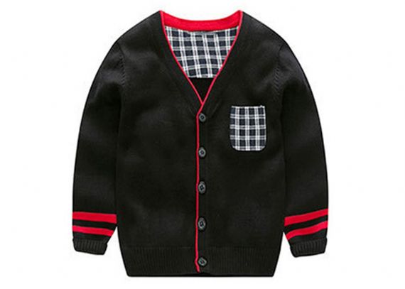 Los niños del cuello en V del muchacho del algodón hacen punto grueso estándar del diseño del bolsillo del remiendo del