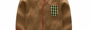 Cotton Boy V Neck Kids Knit Sweater Patch Pocket Design Standard Thickness
