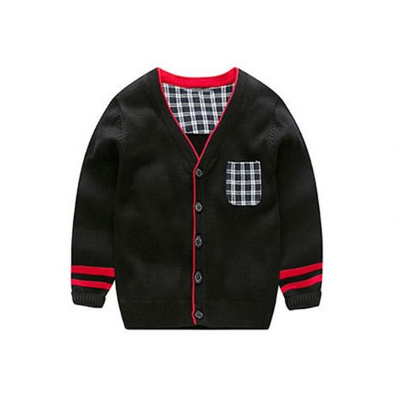 Cotton Boy V Neck Kids Knit Sweater Patch Pocket Design Standard Thickness