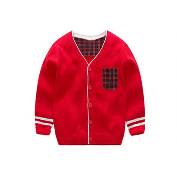 Cotton Boy V Neck Kids Knit Sweater Patch Pocket Design Standard Thickness