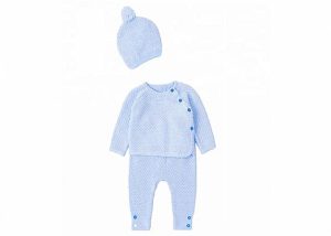 Pure Cotton Newborn Baby Sweaters , Childrens Cardigan Sweaters With Hat Set