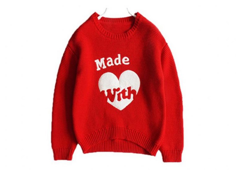 Girl Love Design Kids Knit Sweater Round Neck Long Sleeves For Winter