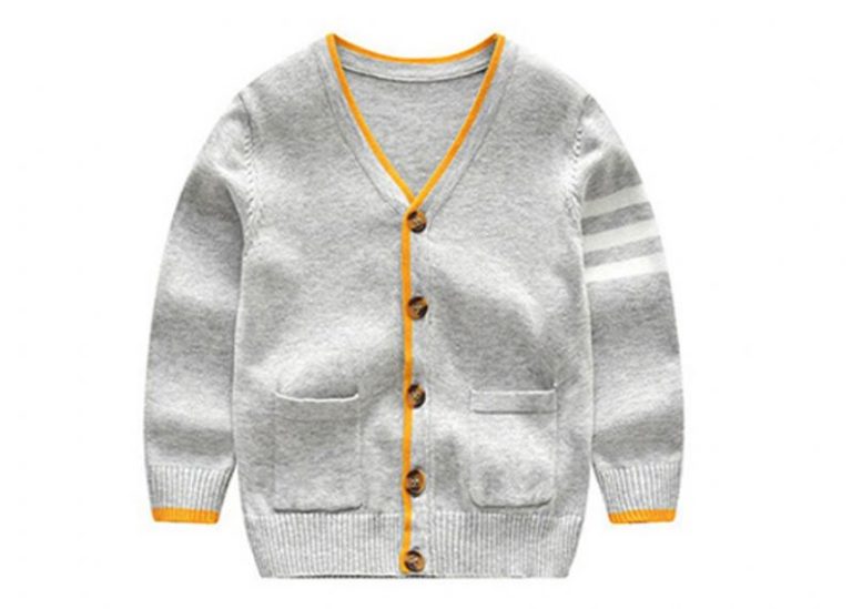 Custom Knitted Boys Cardigan Sweater Stripes Pattern Type Breathable Featuring