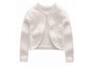 Round Neck Kids Knit Sweater Single Button Closure Type Shawl With Embroidery