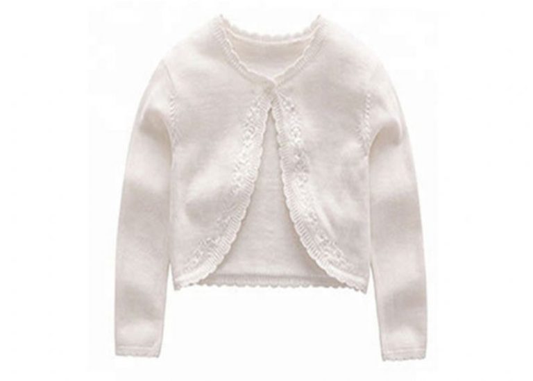Round Neck Kids Knit Sweater Single Button Closure Type Shawl With Embroidery