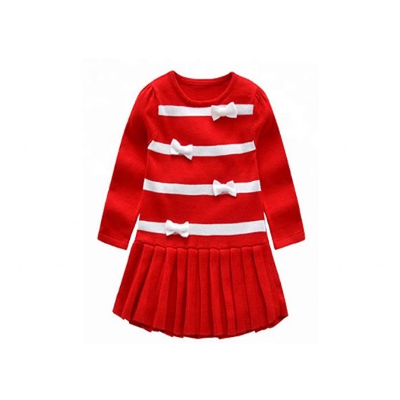Long Winter Baby Girl Sweater Dress , Toddler Red Sweater O Neck Collar