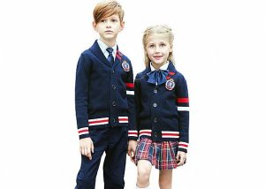 Primary School Cardigan Sweaters And Plaid Skirts Kits Polyester / Cotton Material
