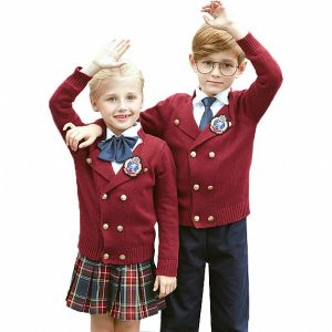 Children School Uniform Sweaters Set Crew Neck Collar Design Unisex Gender