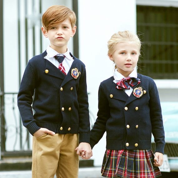 Children School Uniform Sweaters Set Crew Neck Collar Design Unisex Gender