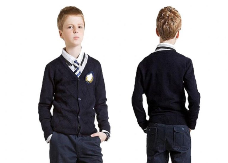 Navy Blue V Neck School Uniform Sweaters Cardigan Simple Pattern For Boys