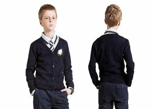 Navy Blue V Neck School Uniform Sweaters Cardigan Simple Pattern For Boys