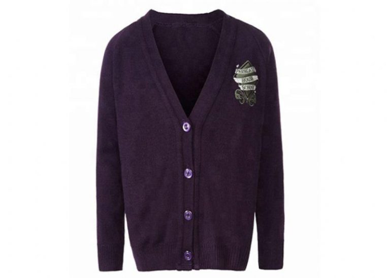 Junior High School Burgundy Uniform Sweater Breathable For Autumn / Winter
