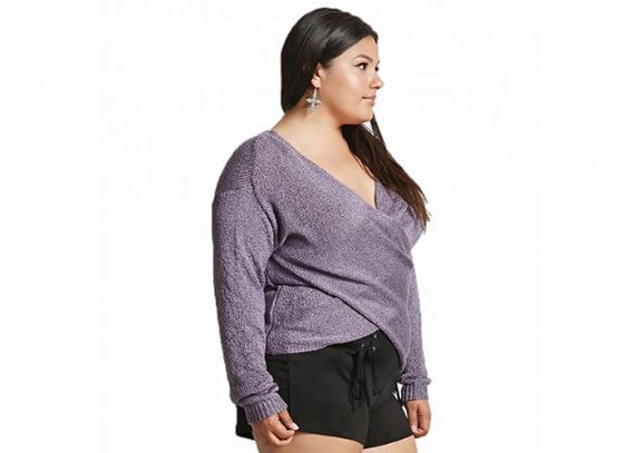 Suéter púrpura con cuello en V y ropa de talla grande 6XL suéter de manga larga para damas