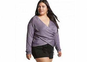 Purple V Neck Plus Size Clothing 6XL Long Sleeve Pullover Sweater For Ladies