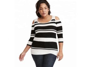 Drop Shoulder Oversized Knit Sweaters Stripe Knitted Polyester / Cotton Material