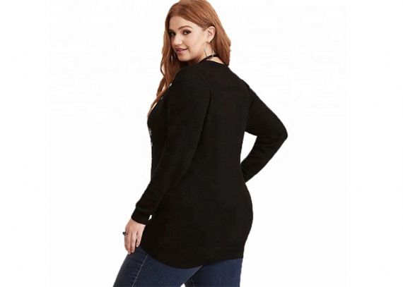 Suéteres de cárdigan de intarsia de ropa de talla grande negra