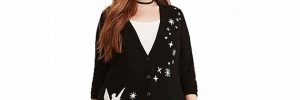 Black Plus Size Clothing Intarsia Cardigan Sweaters