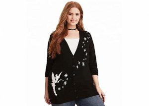Black Plus Size Clothing Intarsia Cardigan Sweaters