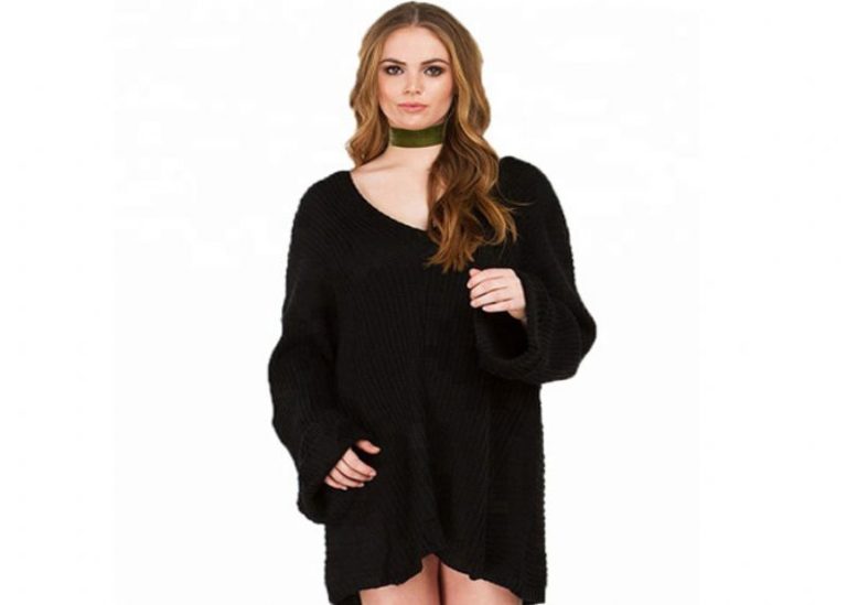 Long Sleeve V Neck Plus Size Sweater Dress