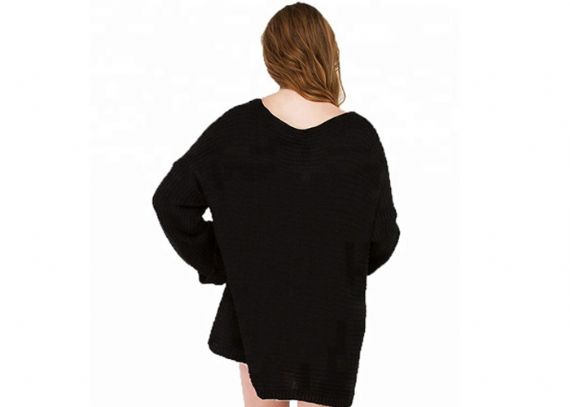 Vestido de suéter de manga larga con cuello en V y talla grande
