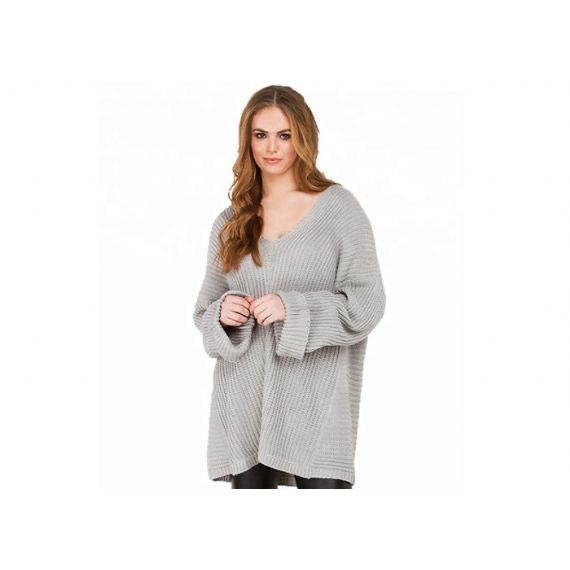 Long Sleeve V Neck Plus Size Sweater Dress