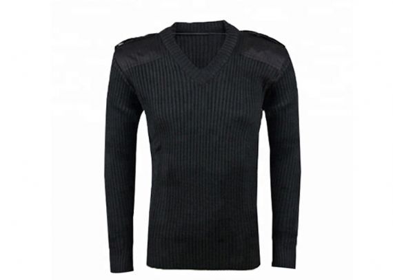 Suéter militar hecho punto cable grueso del jersey del diseño del remiendo del cuello en V