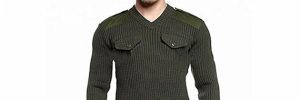 Thick Tight Cable Knitted V Neck Patch Design Military Pullover Sweater