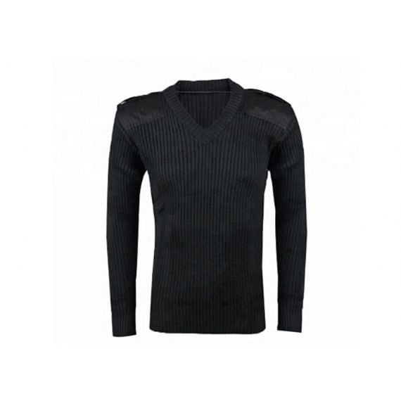 Thick Tight Cable Knitted V Neck Patch Design Military Pullover Sweater