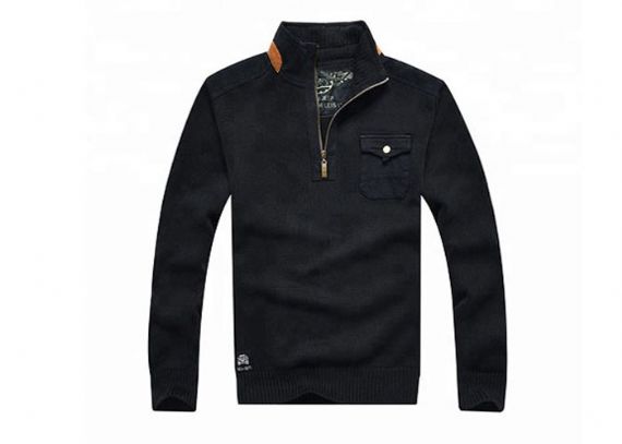 Suéter de algodón con cremallera verde militar, suéter de estilo militar con bolsillos