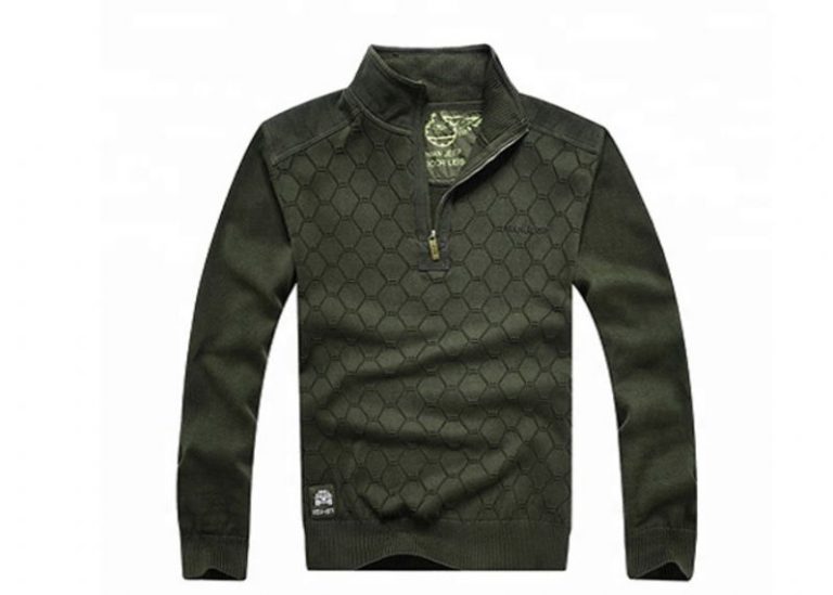 High Neck Knitting Military Uniform Sweater Plaid Pattern Anti UV For Men