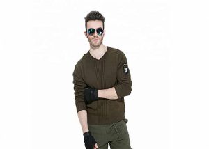 British Style Military Uniform Sweater V Neck Knitted Comfortable For Touch Skin