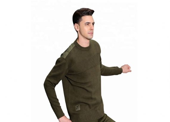 Color de encargo del cuello redondo del suéter resistente del uniforme militar del verde militar para los hombres