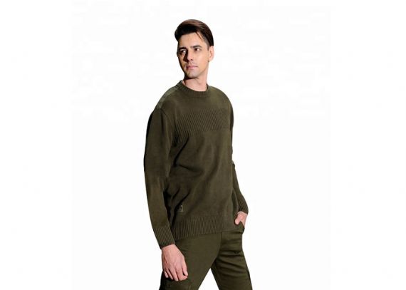 Color de encargo del cuello redondo del suéter resistente del uniforme militar del verde militar para los hombres