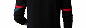Rib Knitted Pure Cashmere Sweaters Round Collar Long Sleeve Stripe Type