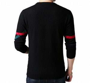 Rib Knitted Pure Cashmere Sweaters Round Collar Long Sleeve Stripe Type