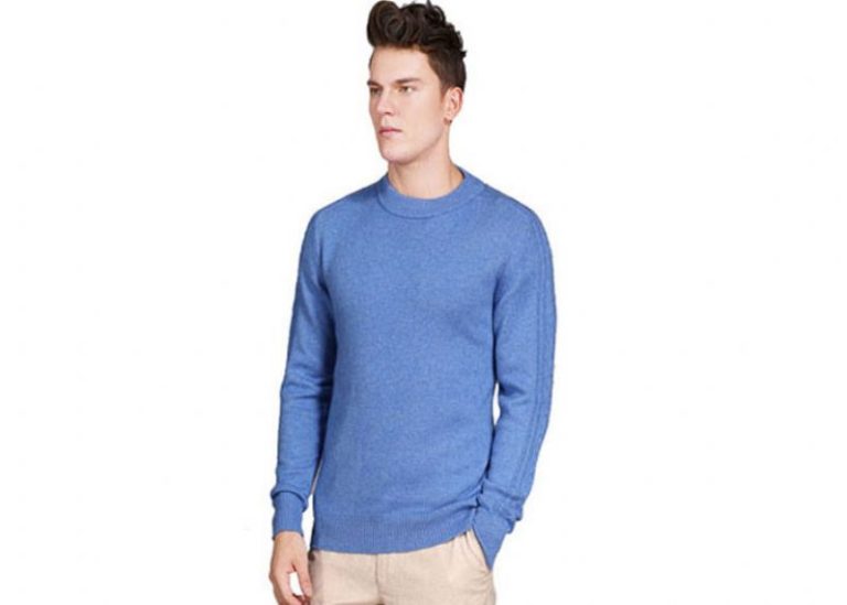 Thick Soft O Neck Mens Pure Cashmere Jumpers Long Sleeve Knitting 7 Gauge