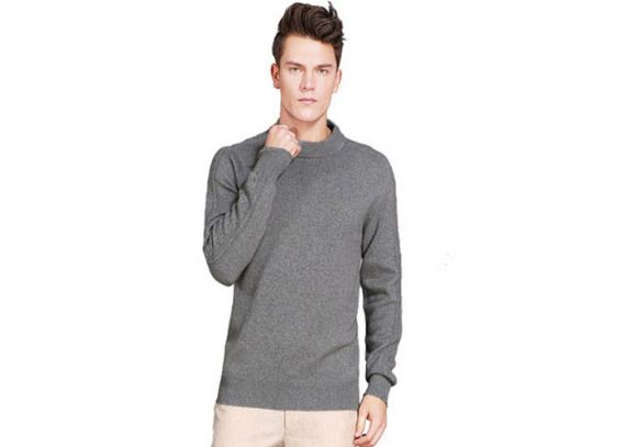 Jersey de cachemir puro para hombre grueso y suave con cuello en O, manga larga que hace punto, calibre 7